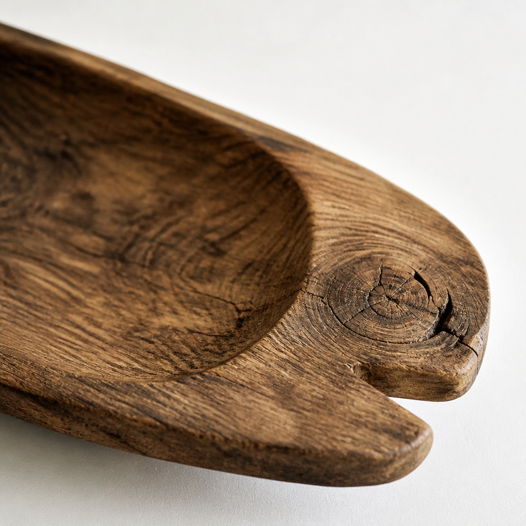Close-up of handcrafted wooden product showing natural grain and artisanal quality