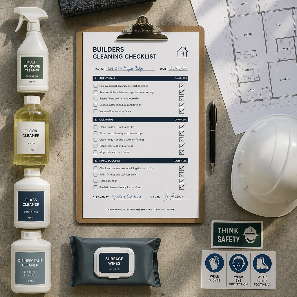 Builders cleaning guide and checklist and organizational planning documents in rosanna