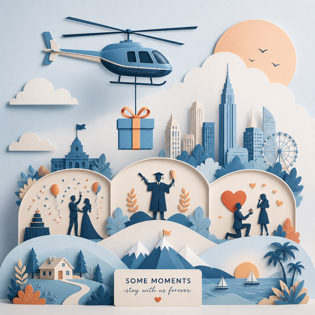 Symboliczna reprezentacja vouchera na helikopter jako idealnego prezentu na różne okazje