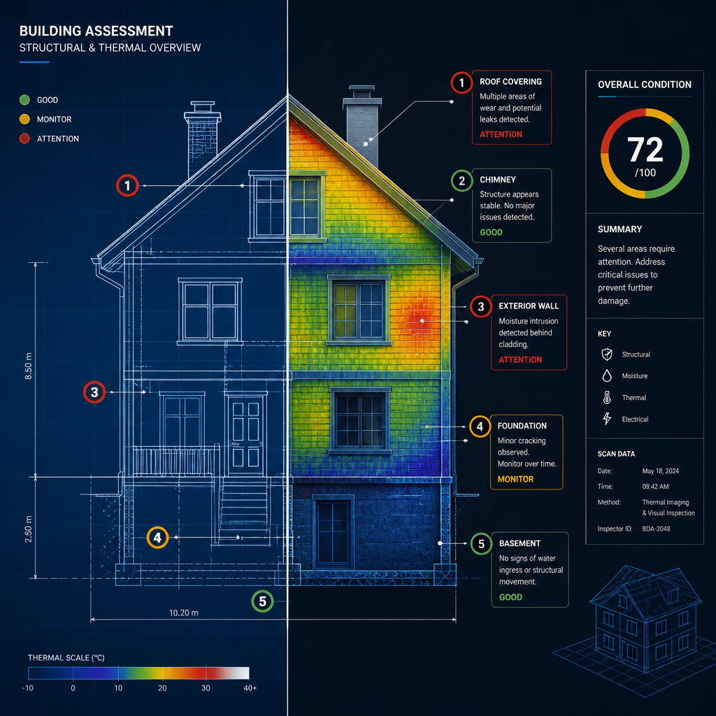 Visualisation de diagnostic bâtiment avec points de contrôle structurel