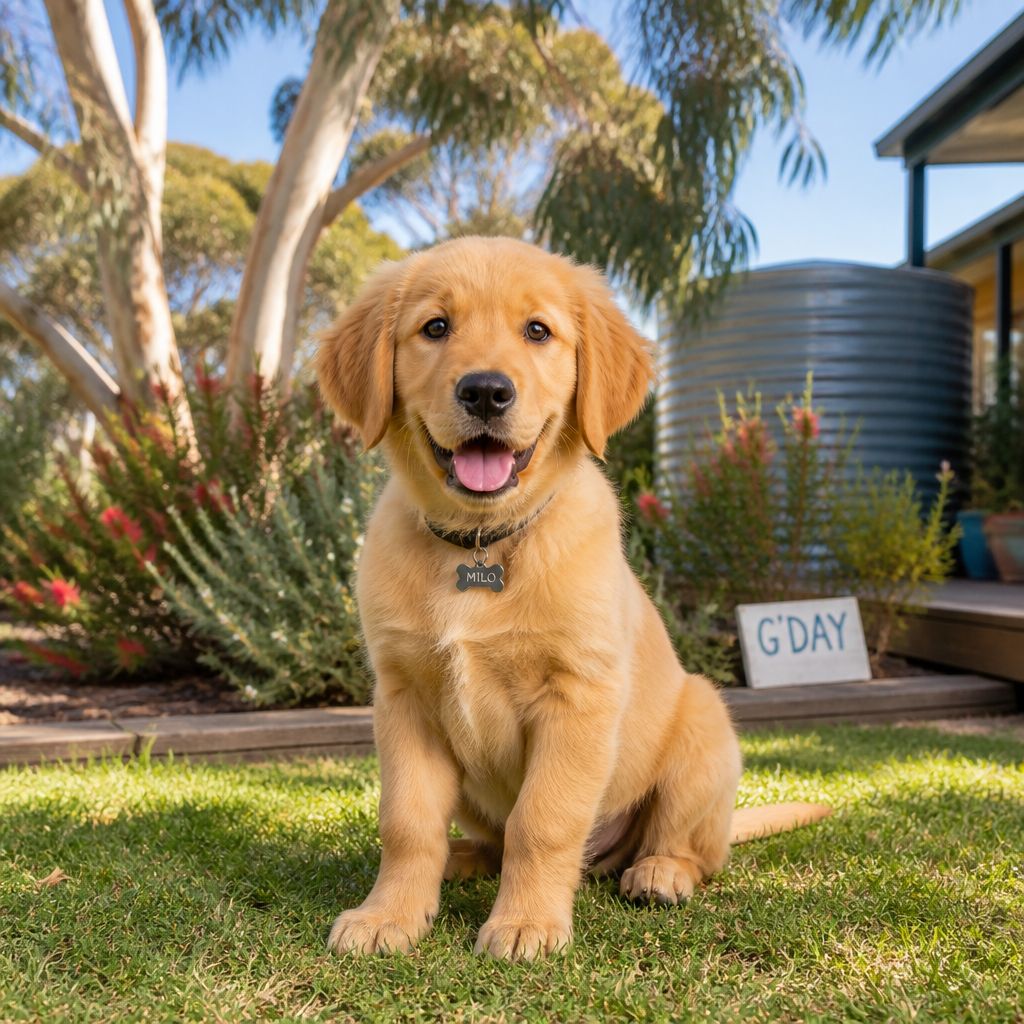 Healthy puppy in Australian garden setting