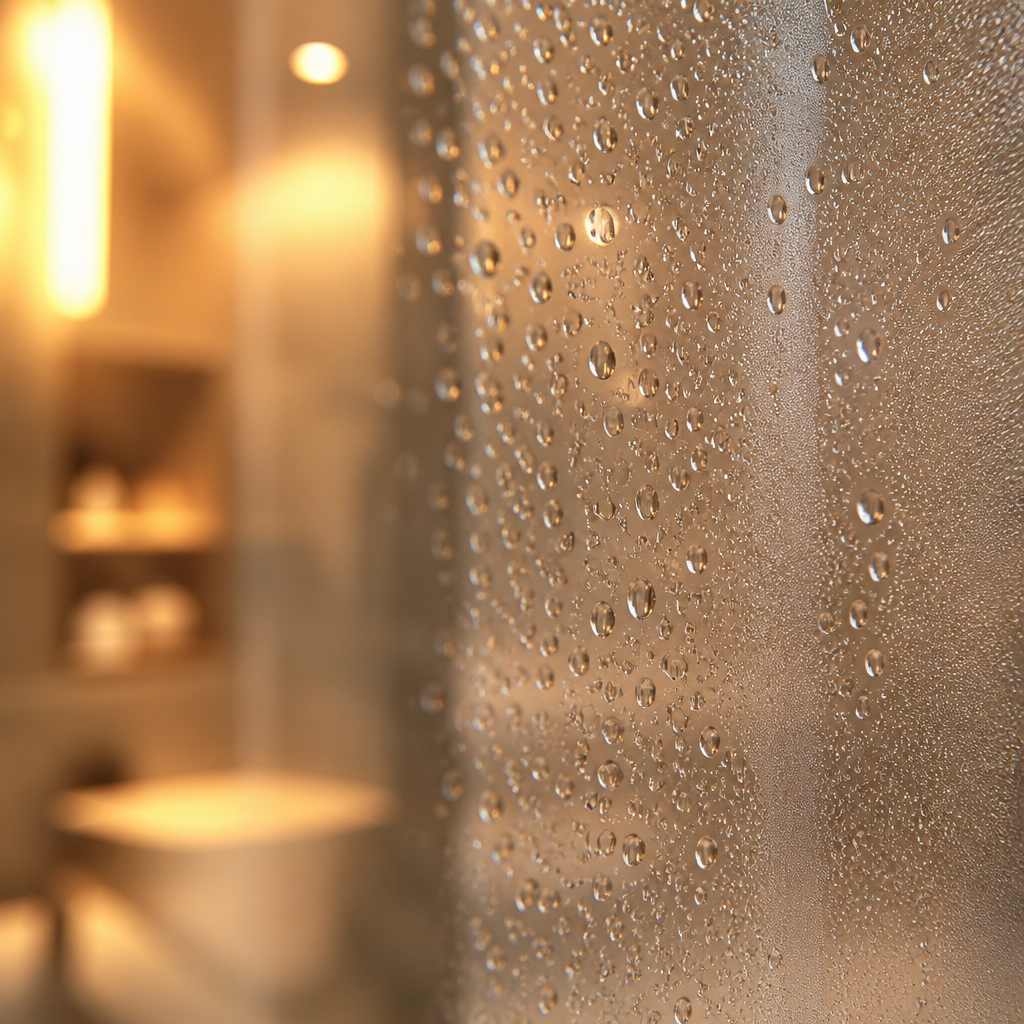 Macro detail of water droplets and steam representing skin hydration and moisture retention