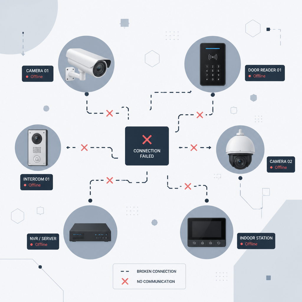 Digital visualization of disconnected security system components failing to integrate