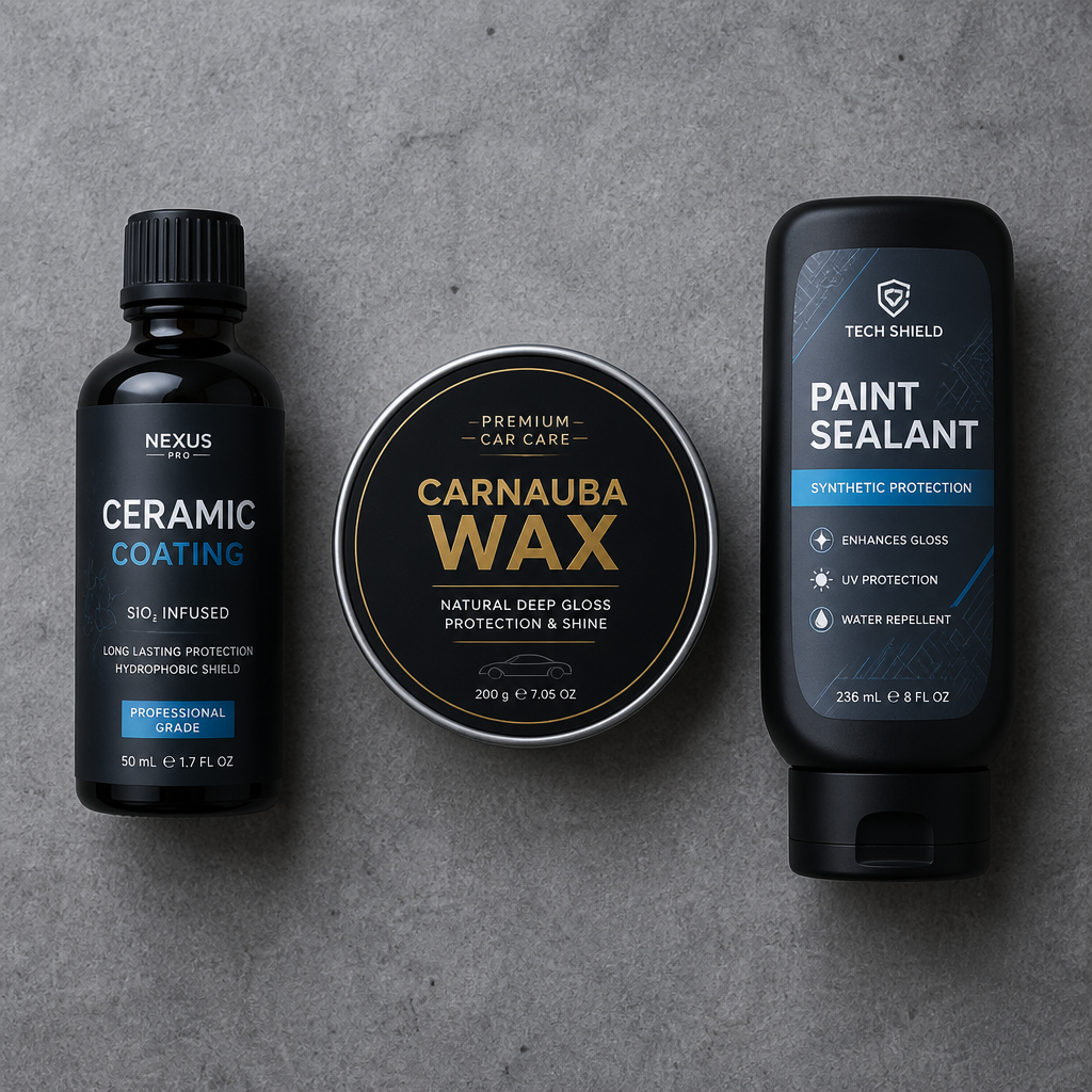 Three paint protection products displayed for comparison