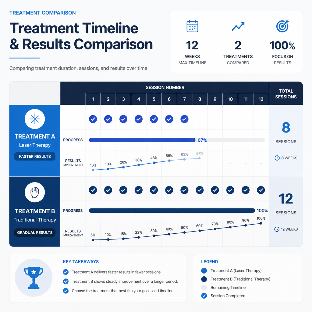 Treatment progress timeline chart showing laser hair removal session results