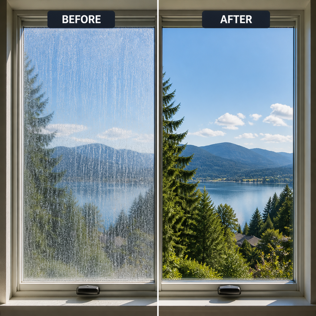 Before and after comparison of window cleaning results