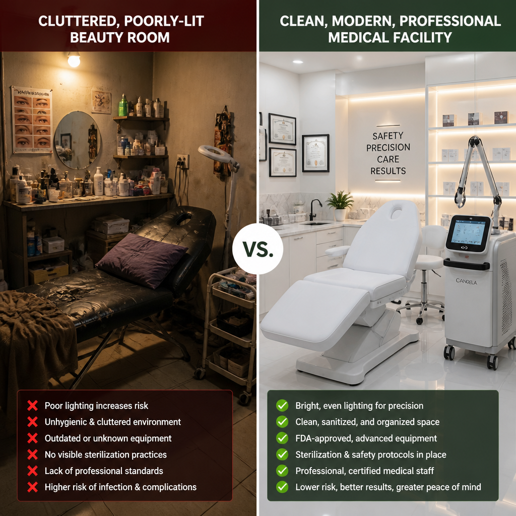 Contrast between budget and professional laser clinic environments