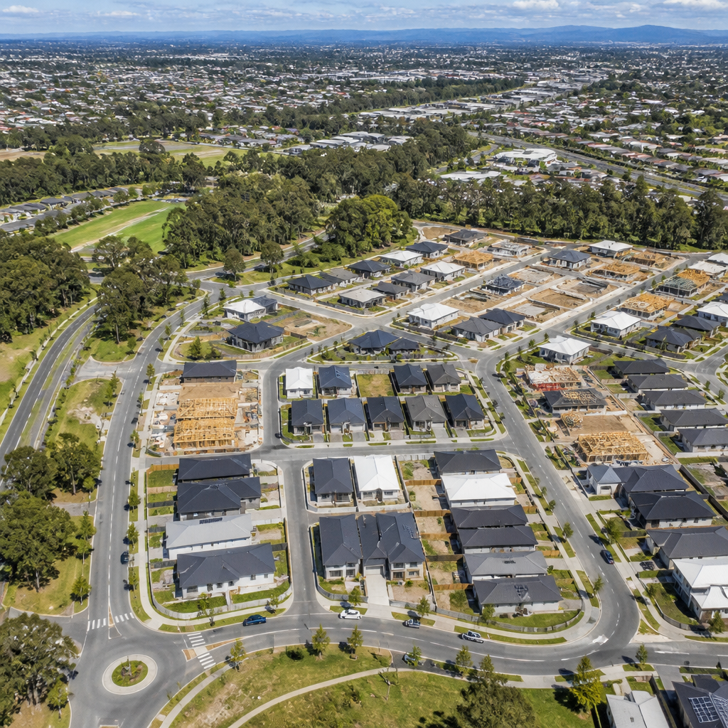 Suburban residential development in Logan with newly constructed homes