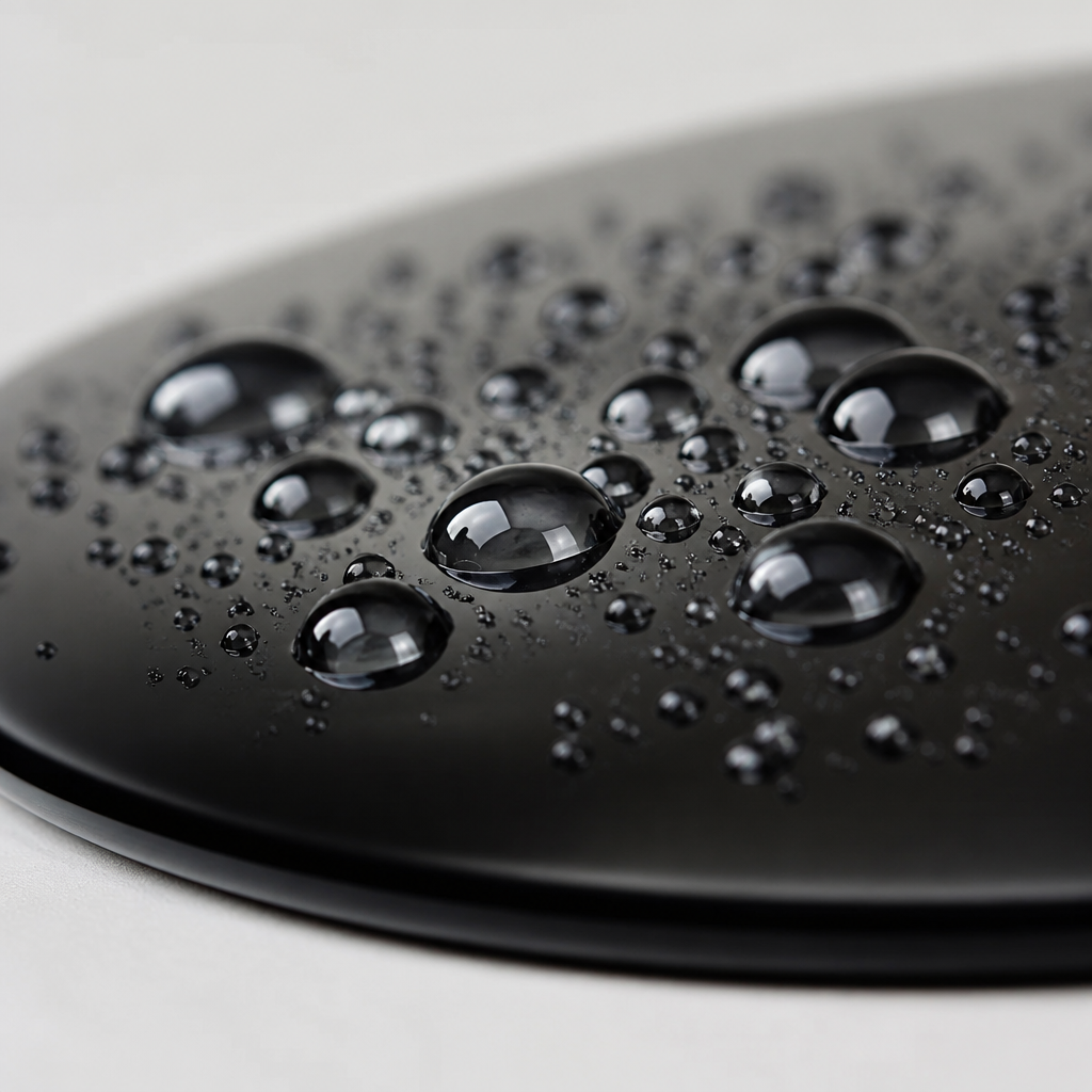 Water beads on ceramic-coated surface demonstrating hydrophobic properties