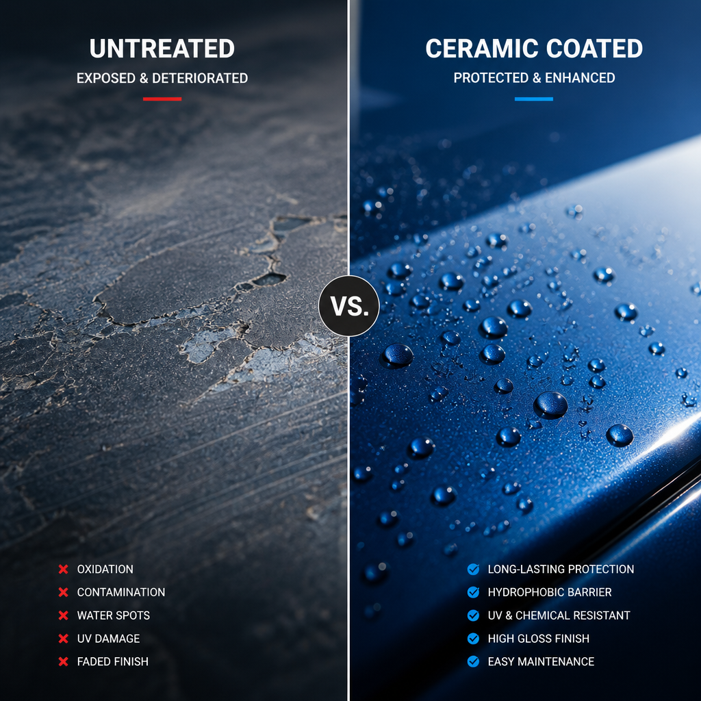 Comparison of unprotected versus ceramic-coated paint surfaces