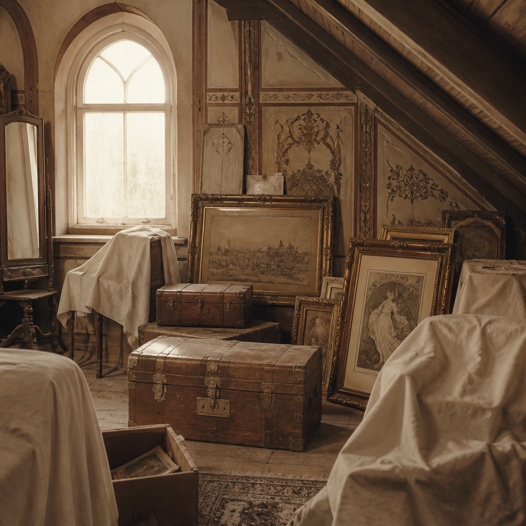 Jugendstil Antiquitäten Wien: Wert und Ankauf 3 Attic interior of a Vienna apartment showing period antiques and architectural heritage
