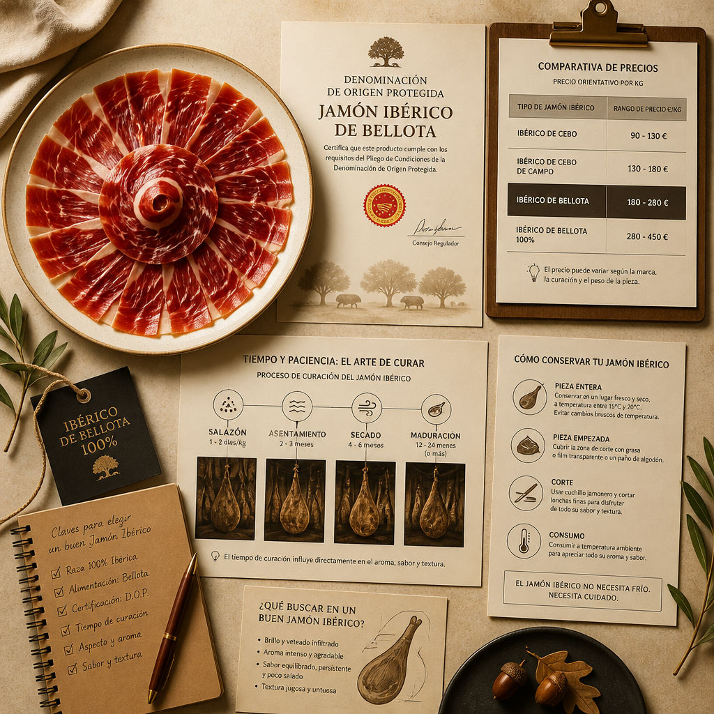 Elementos clave para comprar jamón ibérico: corte transversal, documentación, cronograma de curación y guía de conservación