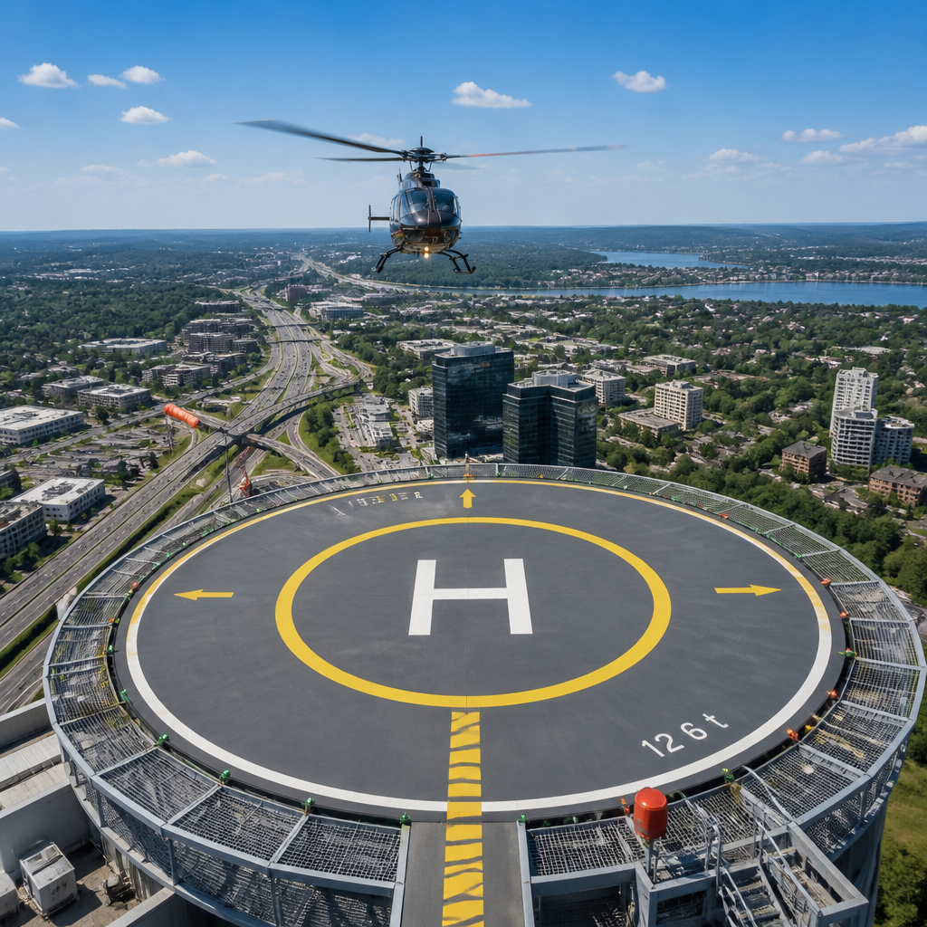 Helicopter approaching landing zone during vertical descent