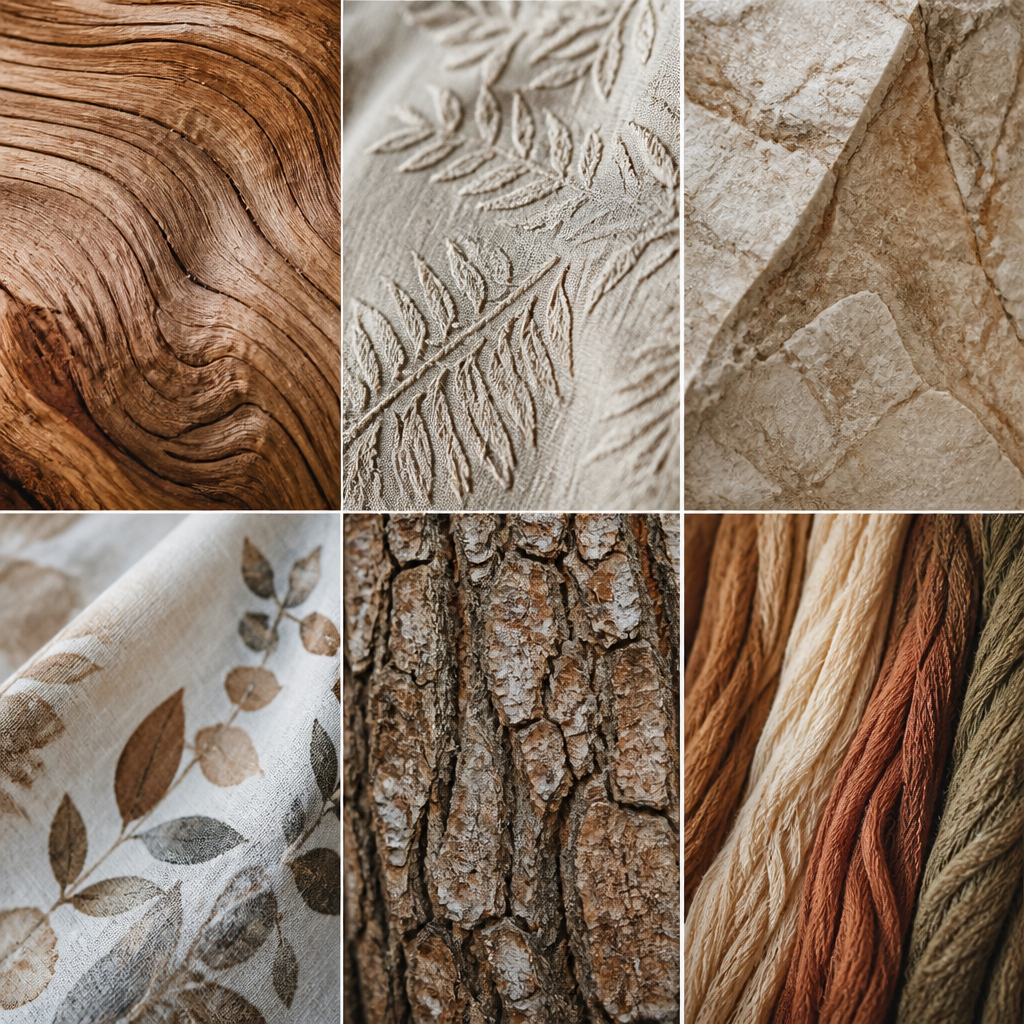 Detailed texture close-ups of natural materials and nature-inspired product surfaces