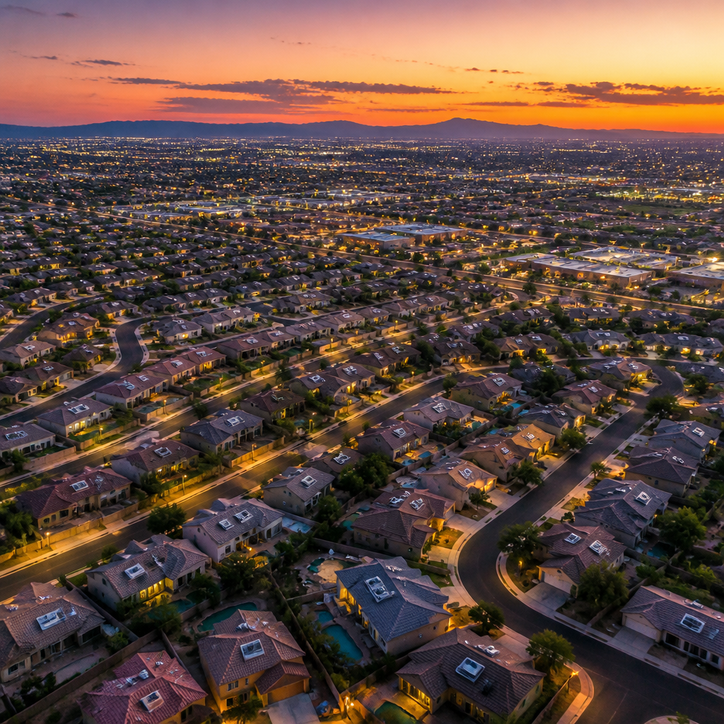 Aerial view of East Valley neighborhoods at sunset showing extensive residential coverage