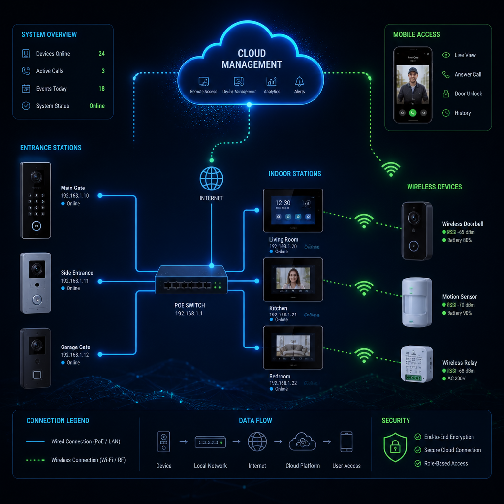Digital visualization of intercom system network architecture and cloud management