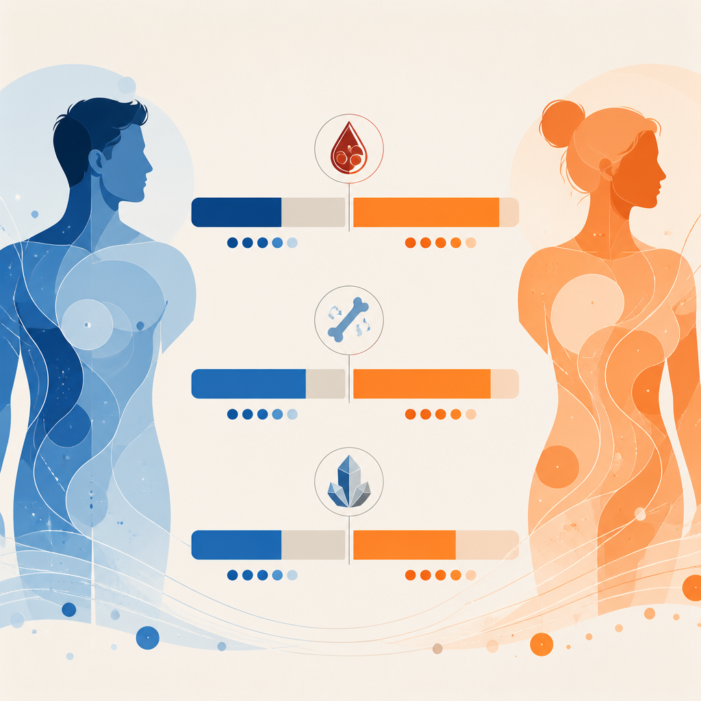Abstract comparison chart visualizing different nutrient requirements for men and women
