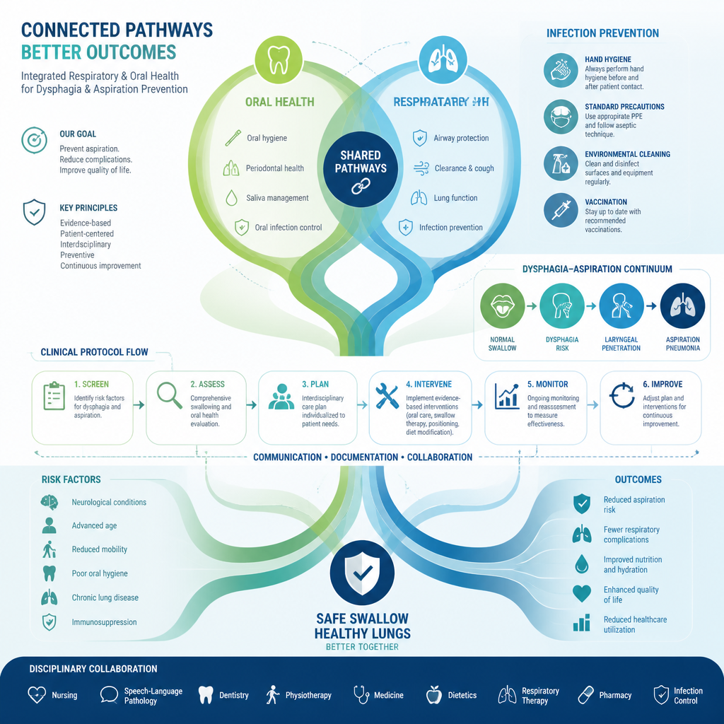 Abstract visualization of oral health protocol pathways and infection prevention in stroke care