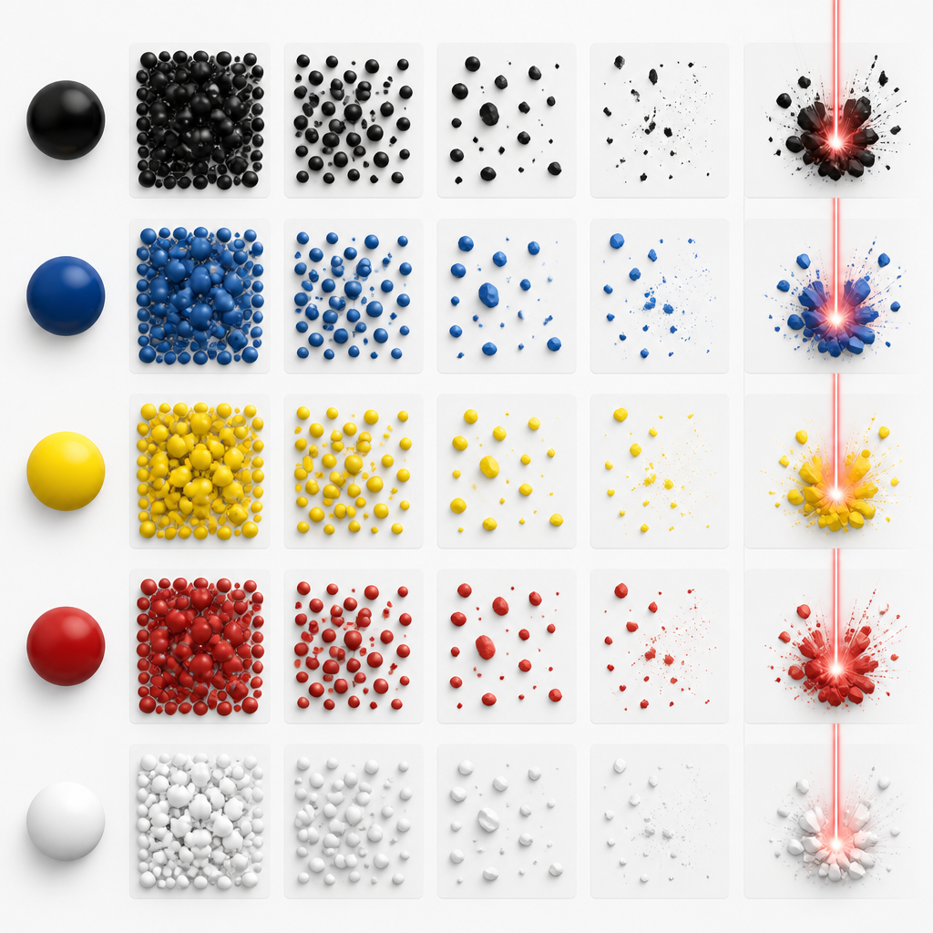 Visual representation of different ink pigment colours and their varying resistance to laser treatment