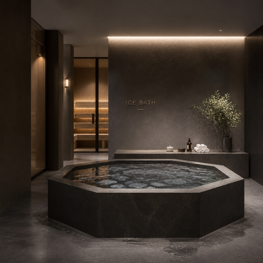 Modernes Eisbad in einem Luxus-Spa mit minimalistischem Design