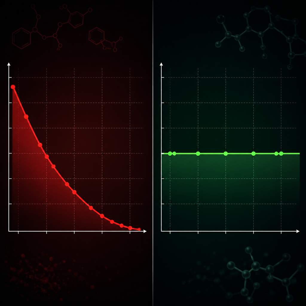 Data visualization comparing degradation curves for different peptide storage formats