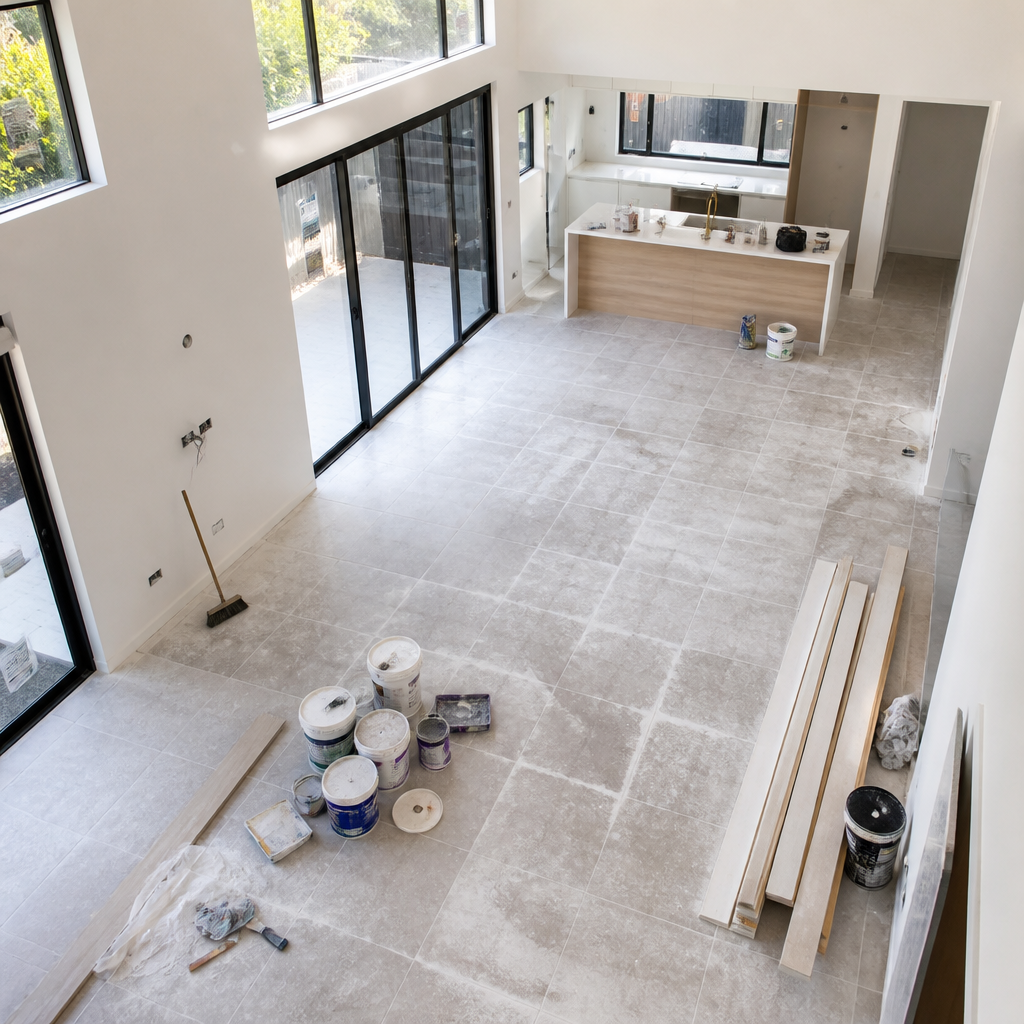 Post-renovation construction mess with dust, paint, and uncleaned surfaces - Builders cleaning glen waverly