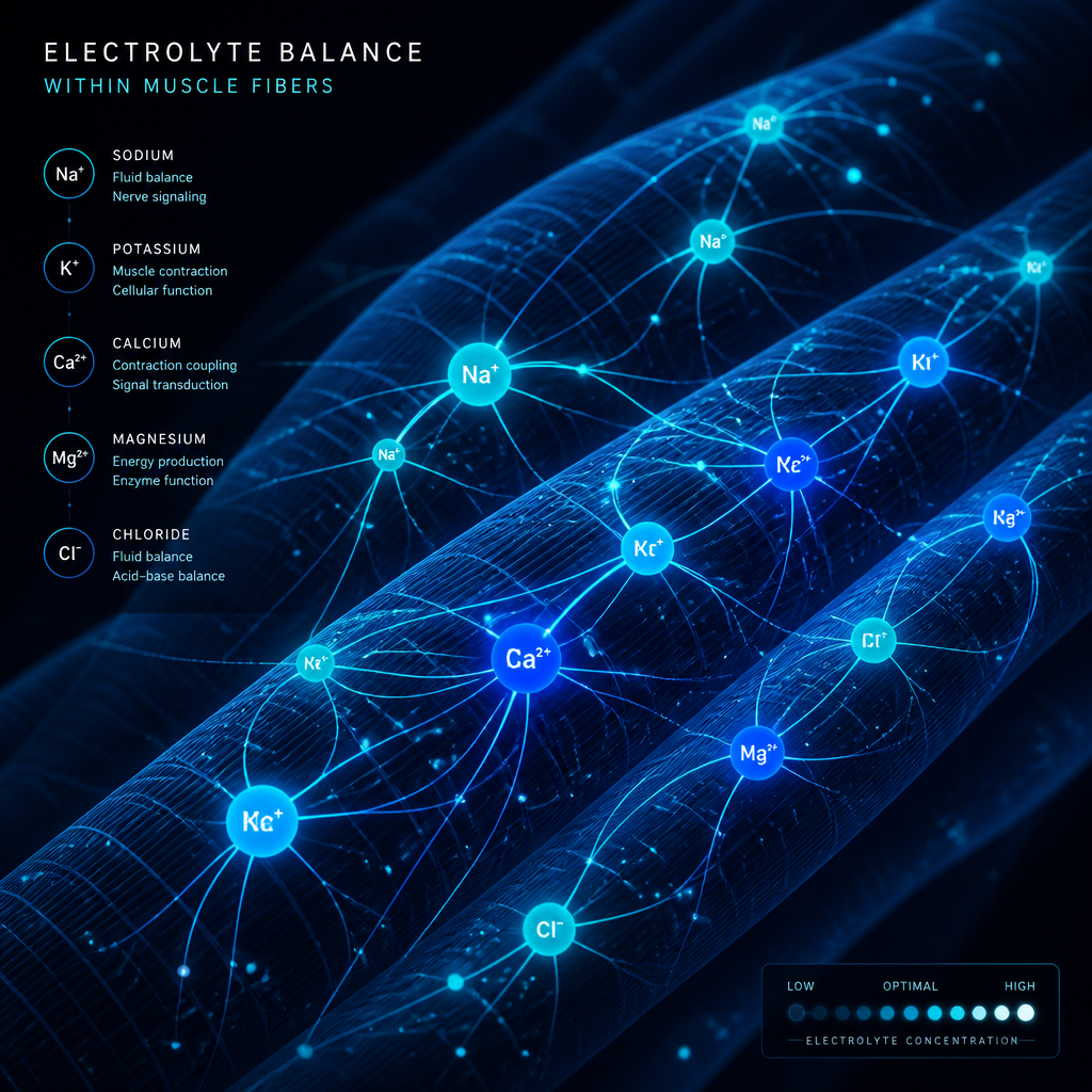 Abstract visualization of electrolyte and mineral balance in muscle tissue