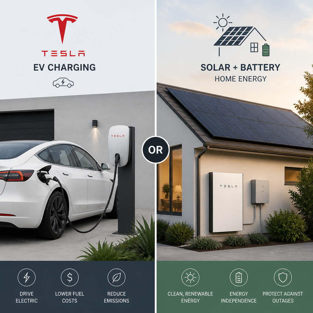 Conceptual illustration of EV charger and home solar/battery installation