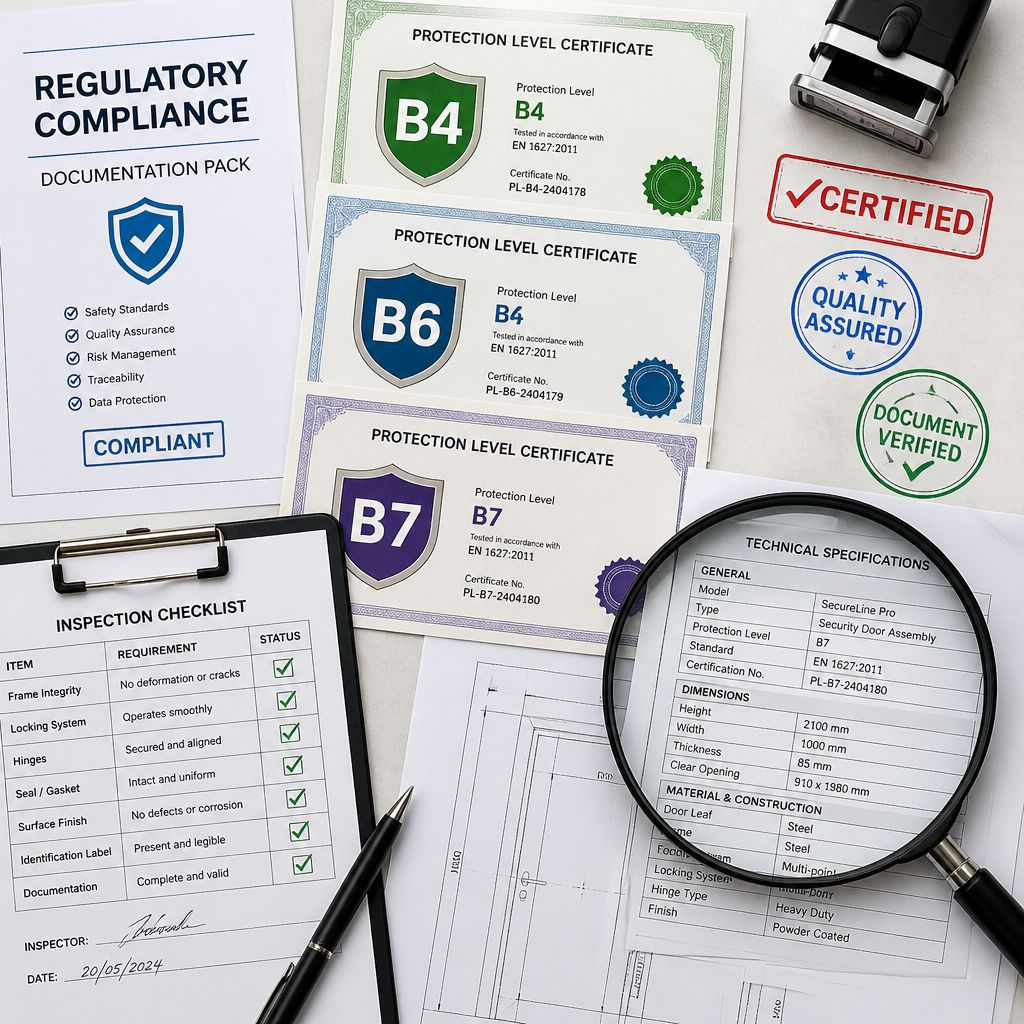 Compliance documents and certification materials for armored vehicle exports