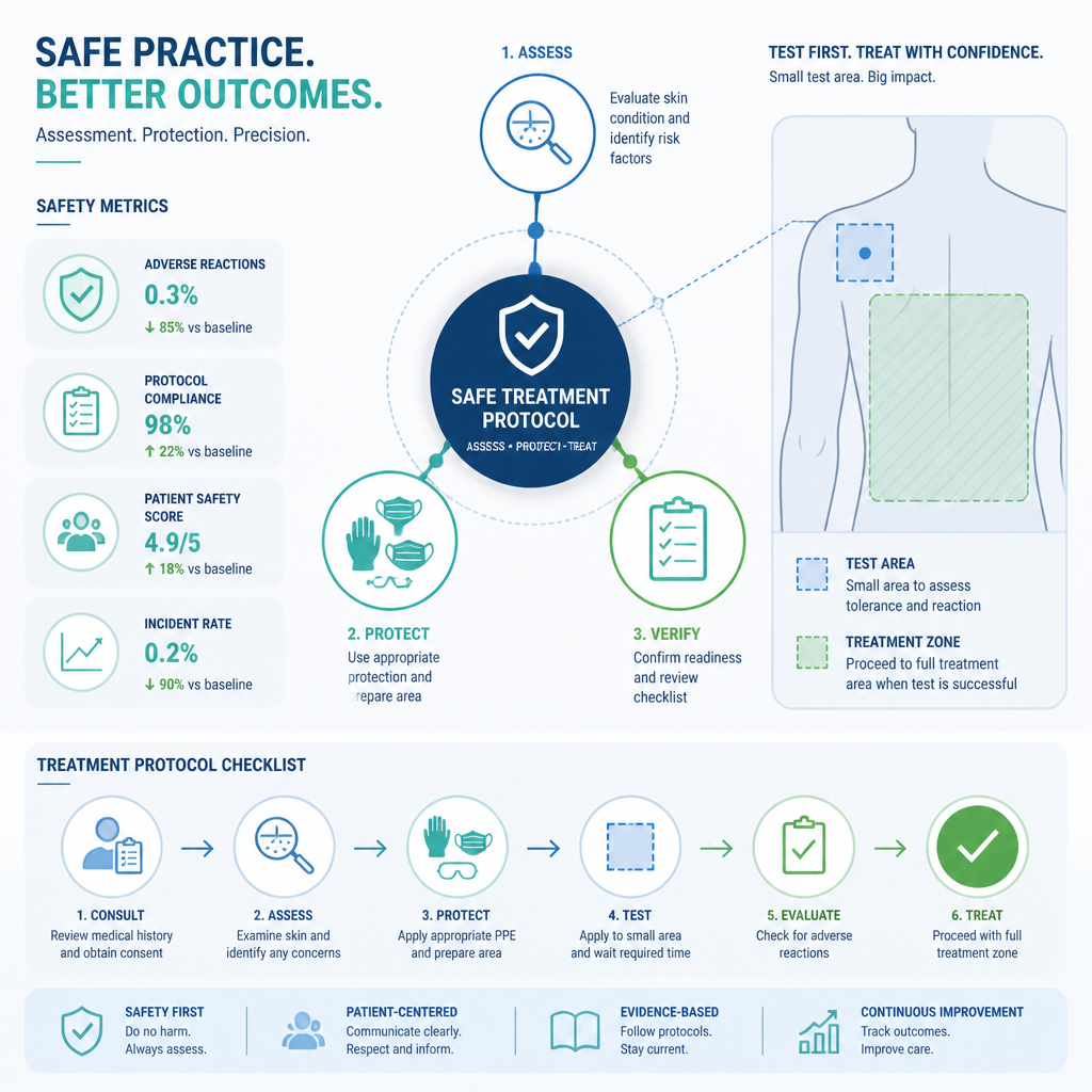 Visual representation of safety protocols and assessment procedures in laser treatment planning
