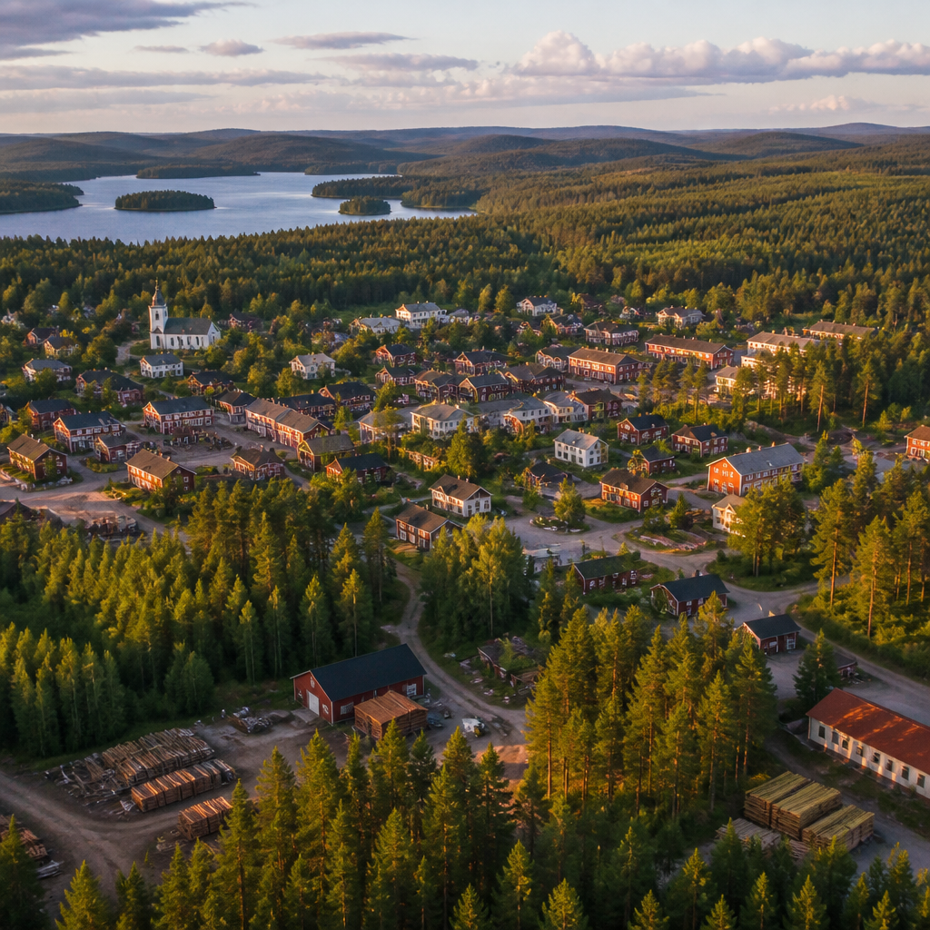 Orsa stad omgiven av dalarnas skogar och naturlandskap