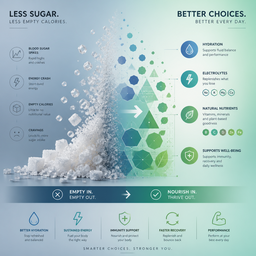 Abstract visual comparing sugar presence versus clean supplement alternatives