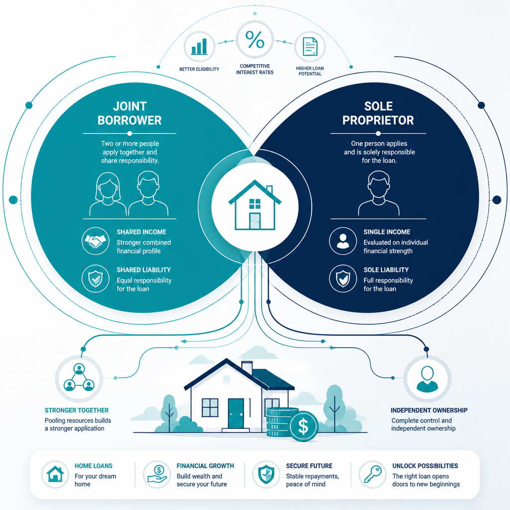 Abstract diagram illustrating joint borrower and sole proprietor mortgage structure