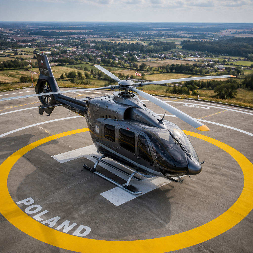 Nowoczesny helikopter przygotowany do lotu na lądowisku