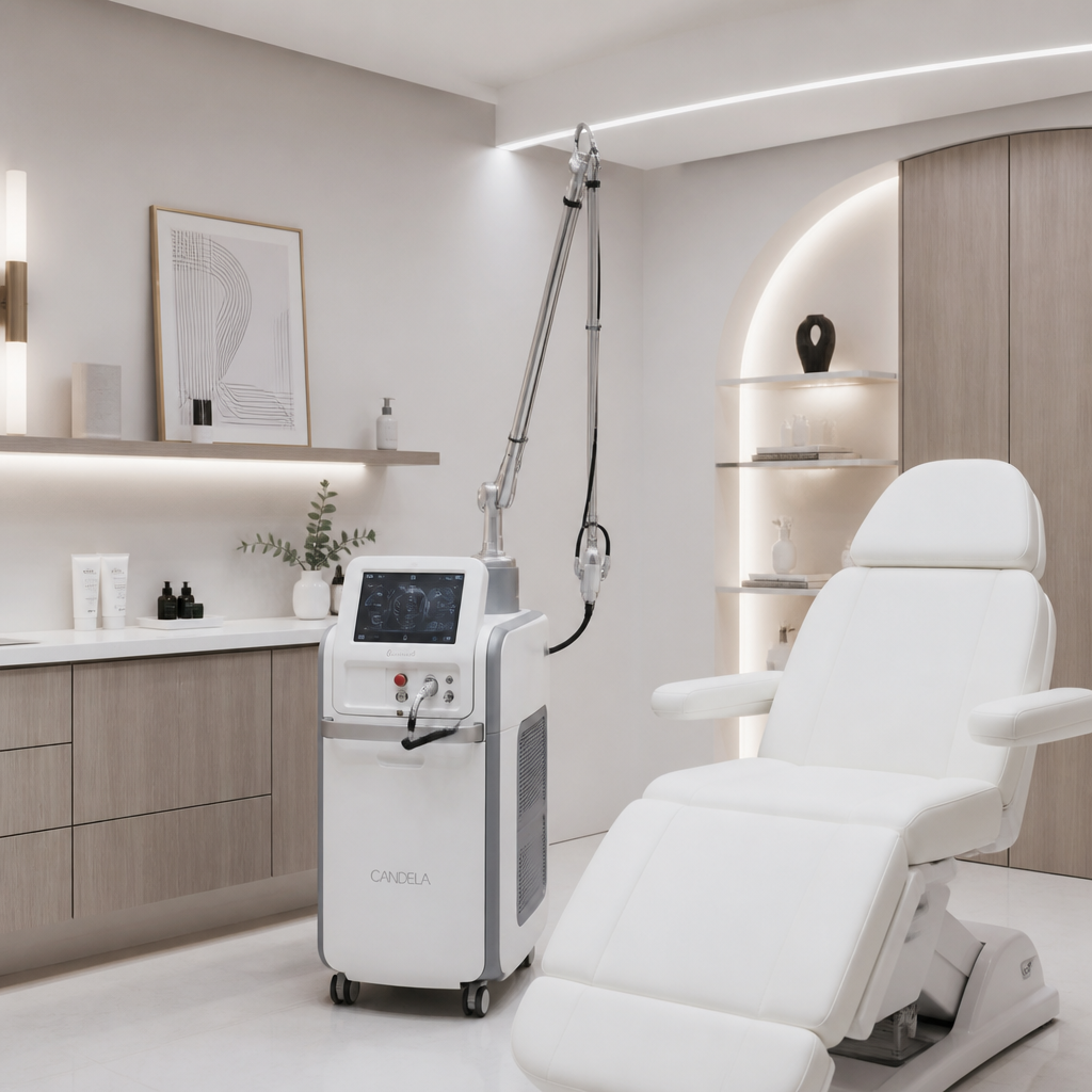 Modern laser treatment clinic with professional equipment and contemporary interior design