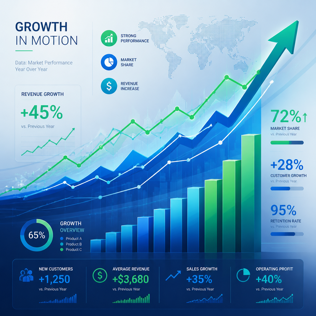 Growth chart visualization with upward trends representing market expansion