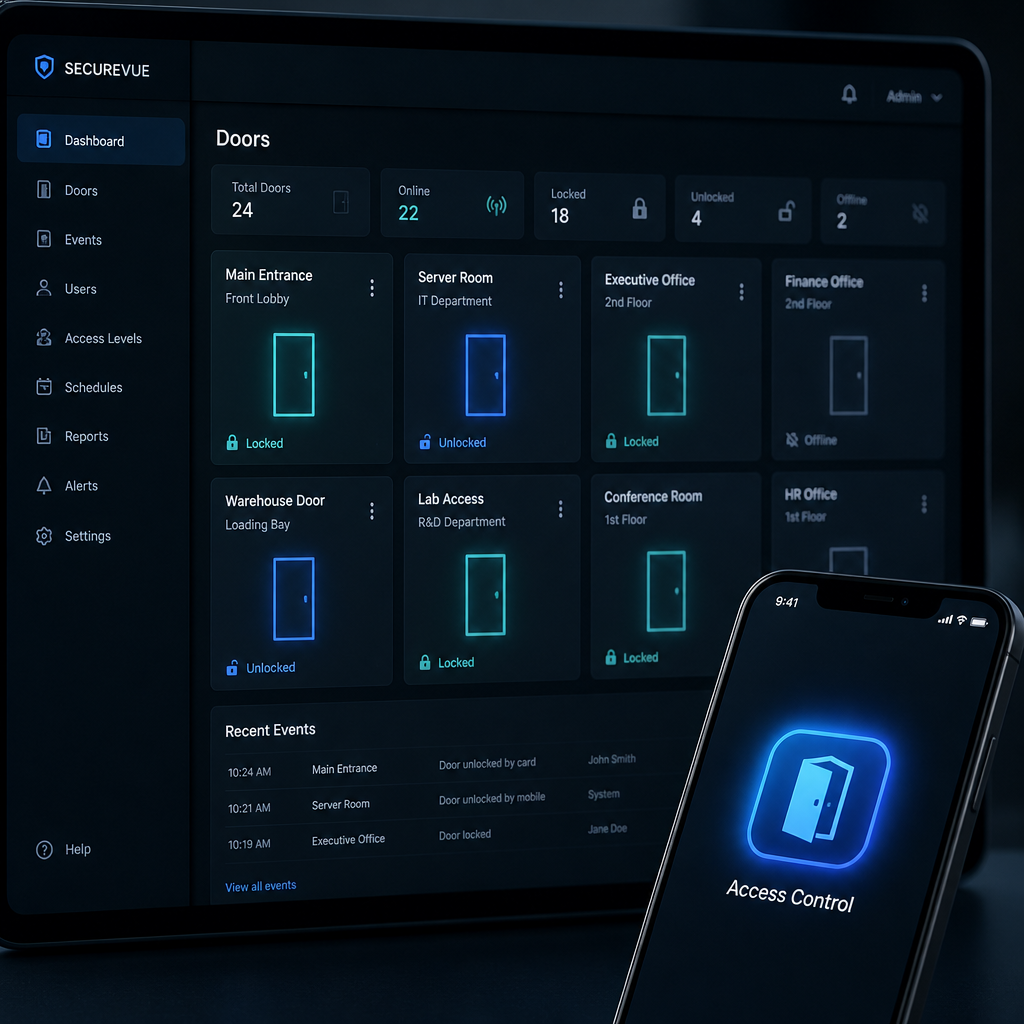 Digital adgangskontrol dashboard med smartphoneadgang