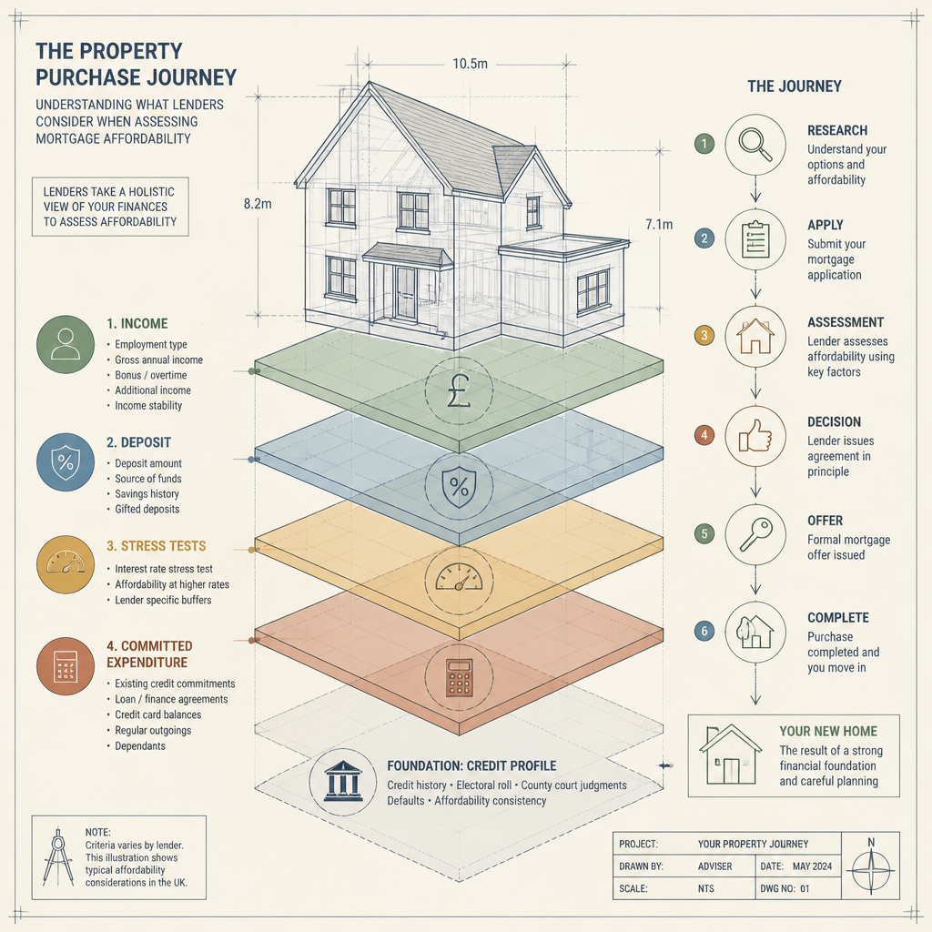 Layered architectural diagram representing the components of mortgage affordability