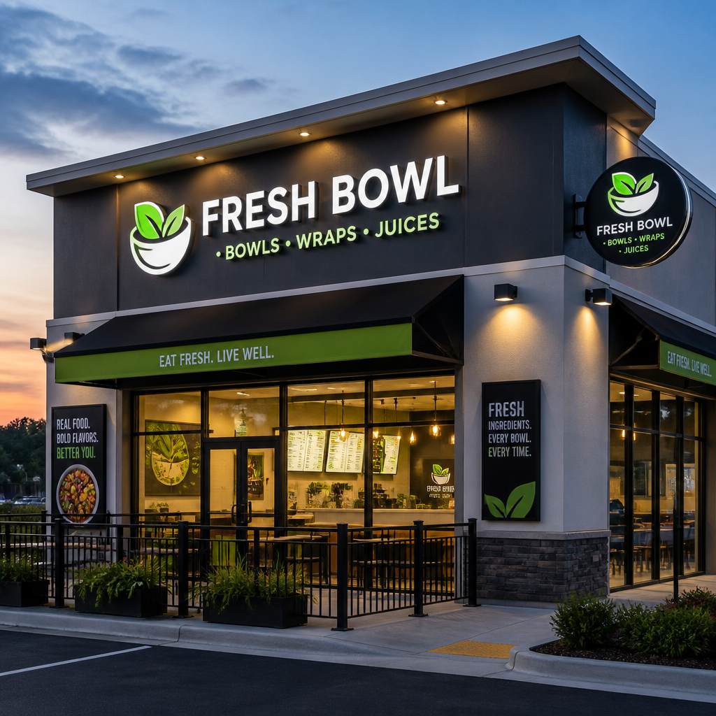 Franchise storefront with consistent, professionally aligned signage and unified branding