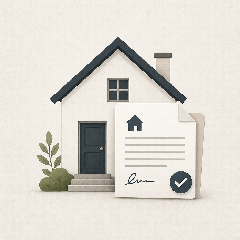 House and document symbols representing mortgage application