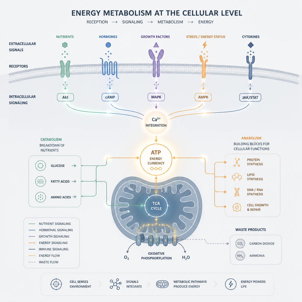 Abstract geometric visualization of cellular receptor mechanisms and metabolic energy pathways