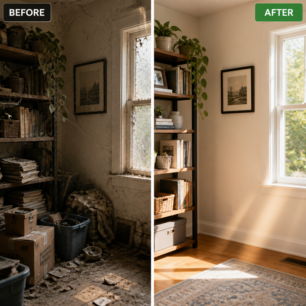 Before and after comparison of thorough end of lease property cleaning