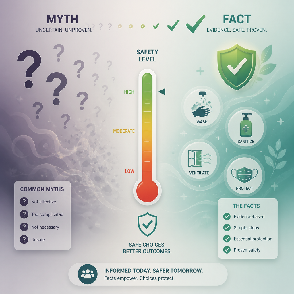 Visual representation of myths versus research-backed facts about ear plug safety