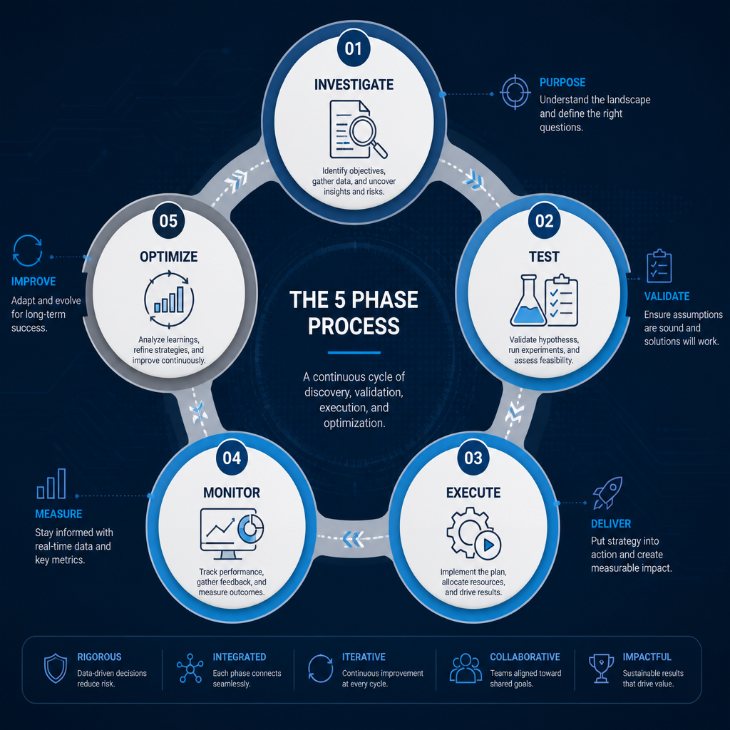 Visualisation des 5 phases de l'étude géotechnique sous forme de diagramme infographique