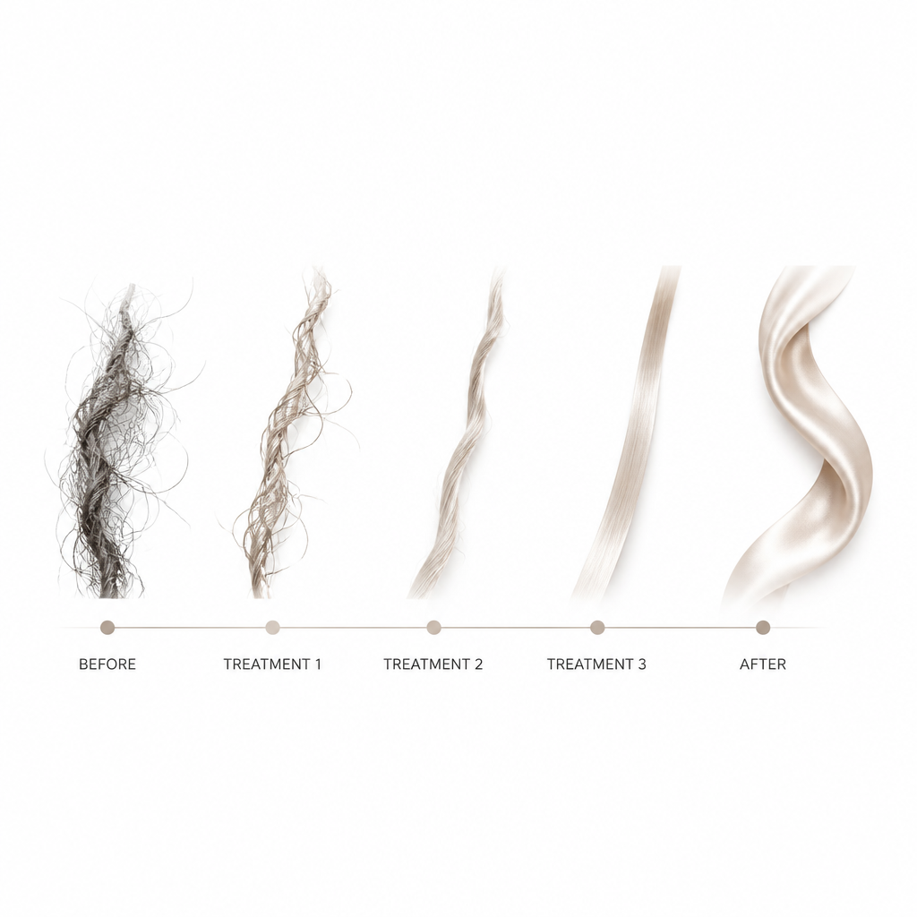 Abstract visual timeline showing transformation from coarse to smooth texture, representing hair removal results