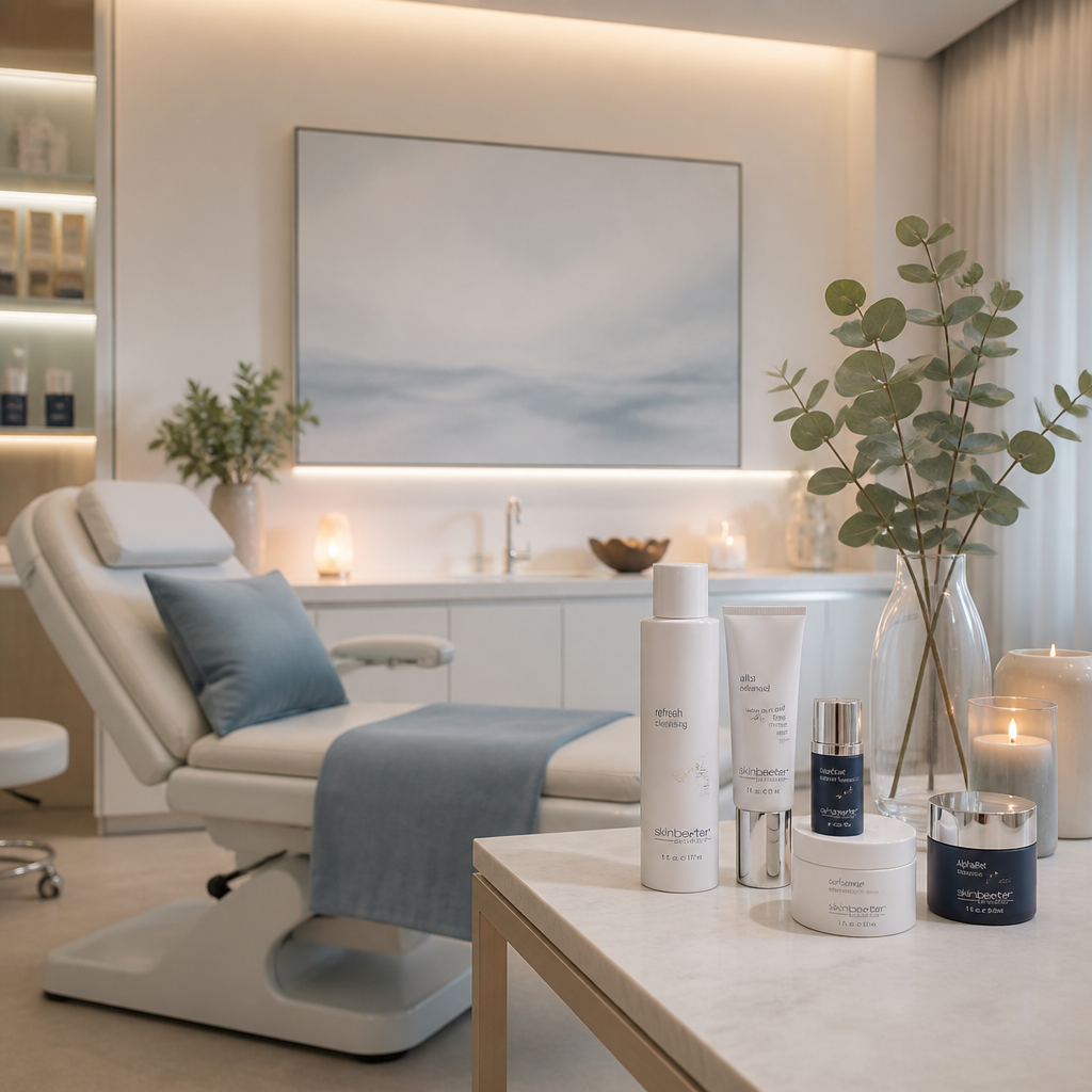 Calm professional treatment room with aftercare products and soothing lighting setup