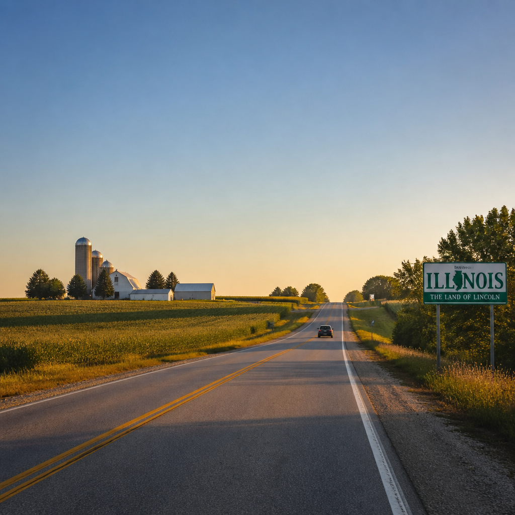 Scenic Illinois highway road representing new vehicle road trip journey