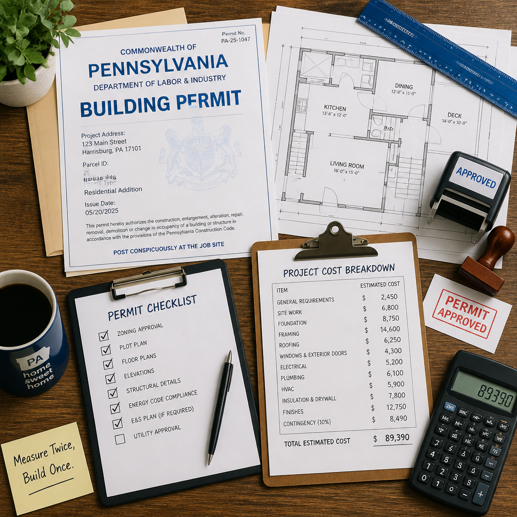 Desk arrangement with EV charger installation permits, checklists, and cost documentation