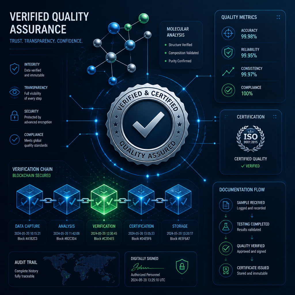 Digital visualization of verified testing data and quality assurance chains