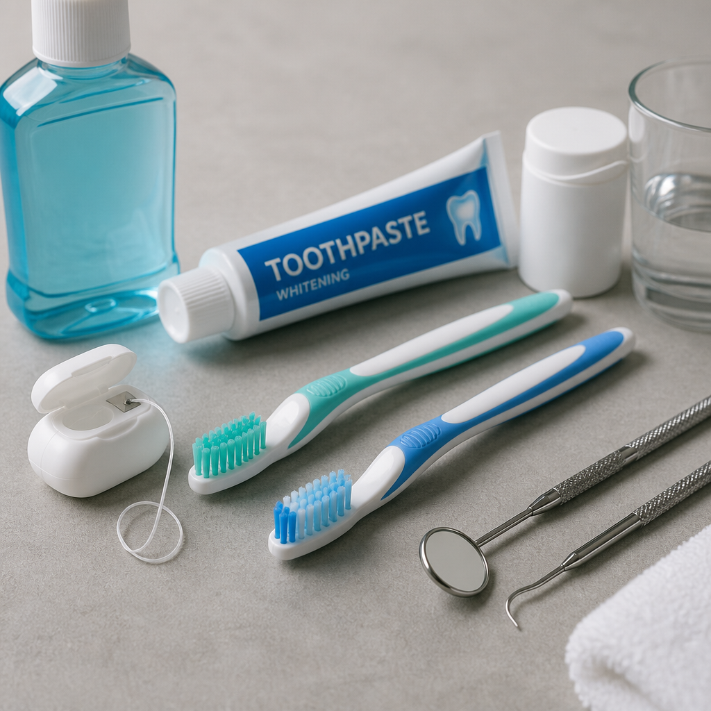 Arranged oral care products and hygiene tools for residential settings